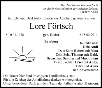 Anzeige von Lore Förtsch von MGO