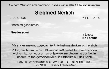 Anzeige von Siegfried Nerlich von MGO
