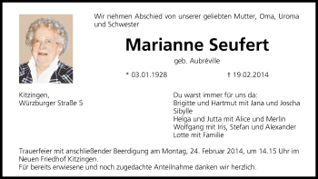 Anzeige von Marianne Seufert von MGO