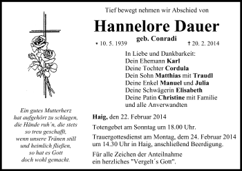 Anzeige von Hannelore Dauer von MGO