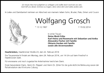 Anzeige von Wolfgang Grosch von MGO