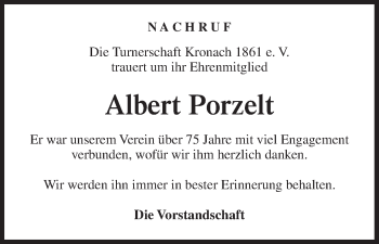 Anzeige von Albert Porzelt von MGO