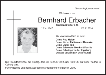 Anzeige von Bernhard Erbacher von MGO