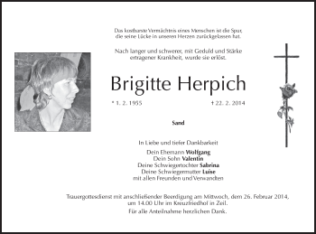 Anzeige von Brigitte Herpich von MGO