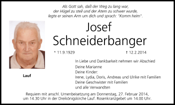 Anzeige von Josef Schneiderbanger von MGO