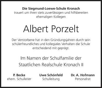 Anzeige von Albert Porzelt von MGO