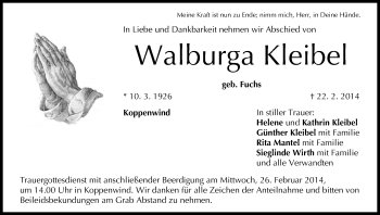 Anzeige von Walburga Kleibel von MGO