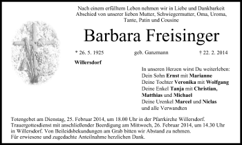 Anzeige von Barbara Freisinger von MGO