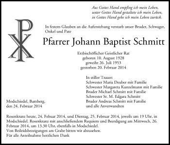Anzeige von Johann Baptist Schmitt von MGO