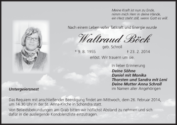 Anzeige von Waltraud Böck von MGO