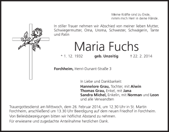 Anzeige von Maria Fuchs von MGO
