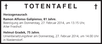 Anzeige von Totentafel vom 25.02.2014 von MGO