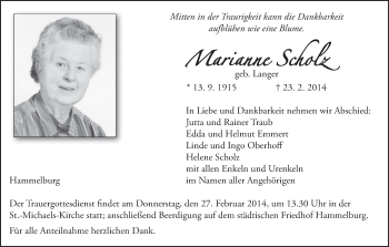 Anzeige von Marianne Scholz von MGO