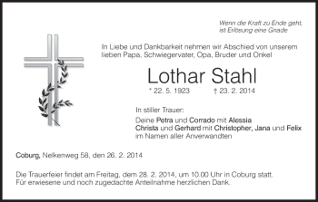 Anzeige von Lothar Stahl von MGO