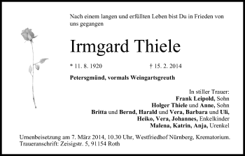 Anzeige von Irmgard Thiele von MGO