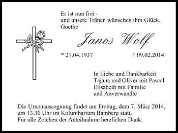 Anzeige von Janos Wolf von MGO