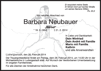 Anzeige von Barbara Neubauer von MGO