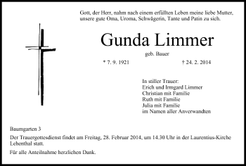 Anzeige von Gunda Limmer von MGO