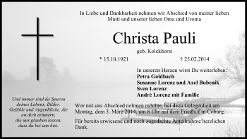 Anzeige von Christa Pauli von MGO