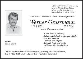 Anzeige von Werner Grassmann von MGO