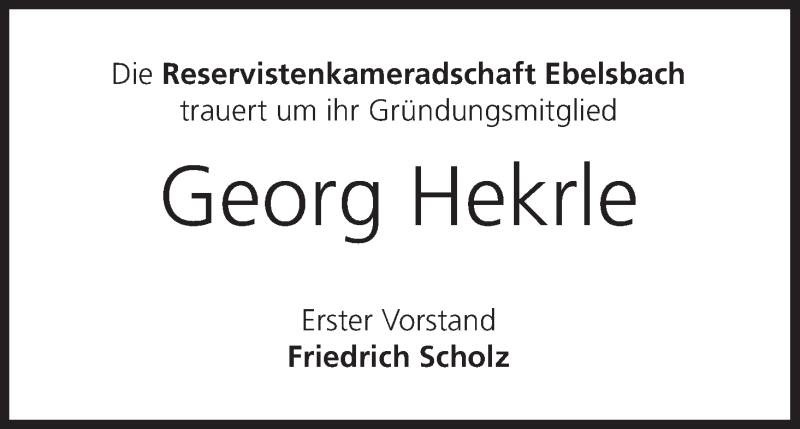  Traueranzeige für Georg Hekrle vom 27.02.2014 aus MGO