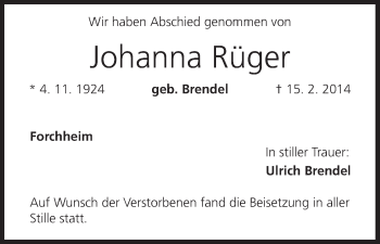 Anzeige von Johanna Rüger von MGO