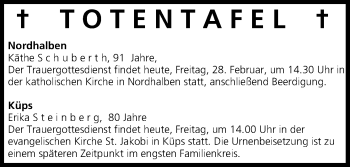 Anzeige von Totentafel vom 28.02.2014 von MGO