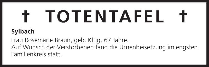  Traueranzeige für Totentafel vom 01.03.2014 vom 01.03.2014 aus MGO