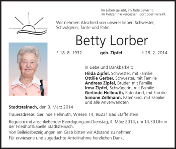 Anzeige von Betty Lorber von MGO