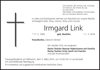 Anzeige von Irmgard Link von MGO