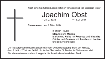 Anzeige von Joachim Obst von MGO