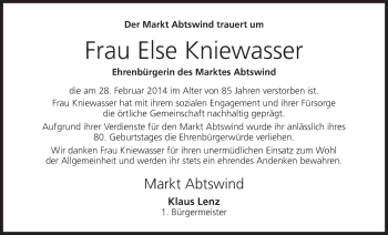 Anzeige von Else Kniewasser von MGO