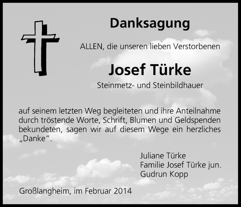  Traueranzeige für Josef Türke vom 01.03.2014 aus MGO