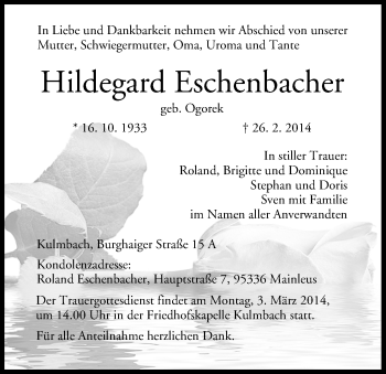 Anzeige von Hildegard Eschenbacher von MGO
