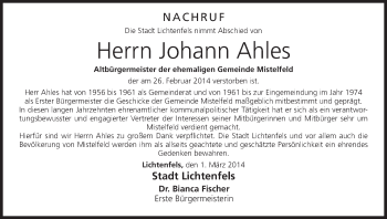 Anzeige von Johann Ahles von MGO