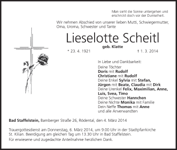 Anzeige von Lieselotte Scheitl von MGO