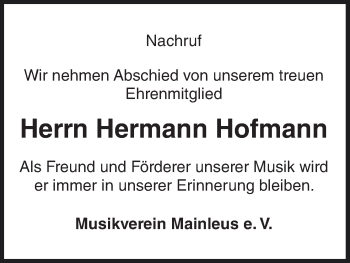 Anzeige von Hermann Hofmann von Mediengruppe Oberfranken