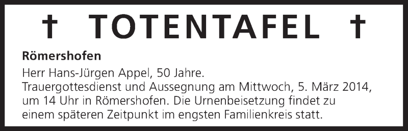  Traueranzeige für Totentafel vom 04.03.2014 vom 04.03.2014 aus MGO