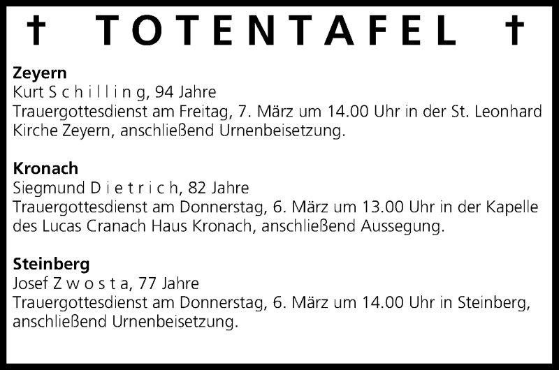  Traueranzeige für Totentafel vom 05.03.2014 vom 05.03.2014 aus MGO