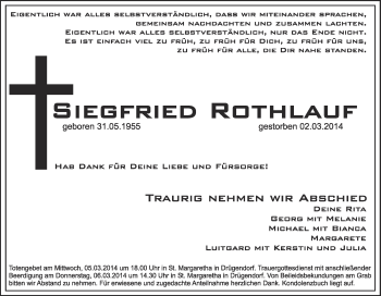 Anzeige von Siegfried Rothlauf von MGO