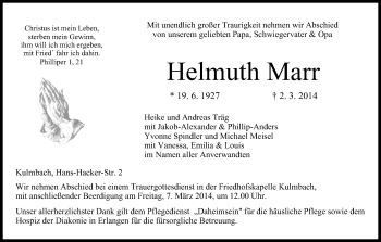 Anzeige von Helmuth Marr von MGO