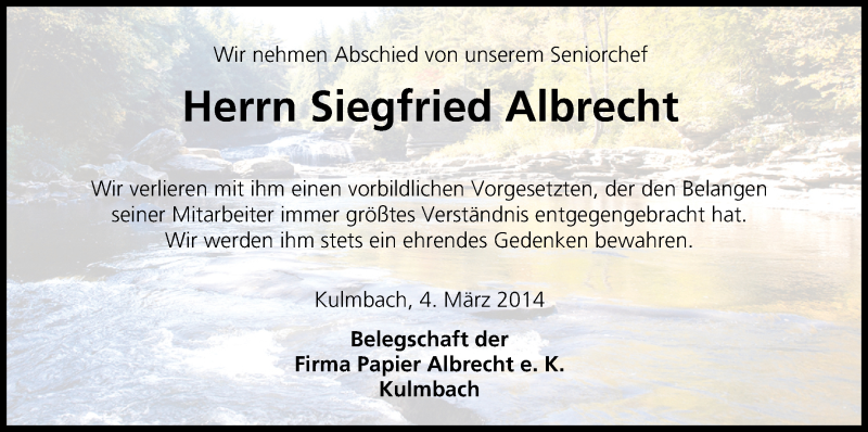  Traueranzeige für Siegfried Albrecht vom 04.03.2014 aus MGO