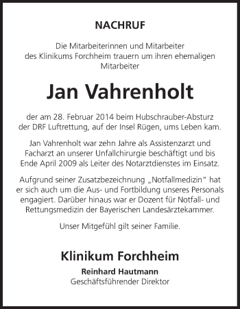Anzeige von Jan Vahrenholt von MGO