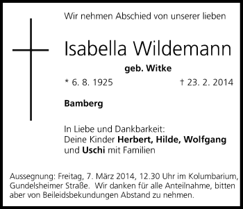 Anzeige von Isabella Wildemann von MGO