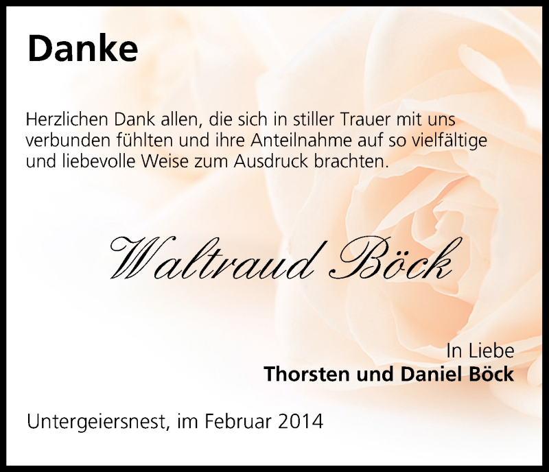  Traueranzeige für Waltraud Böck vom 08.03.2014 aus MGO