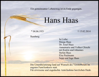 Anzeige von Hans Haas von MGO