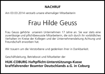 Anzeige von Hilde Geuss von MGO
