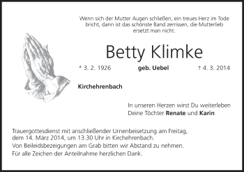 Anzeige von Betty Klimke von MGO