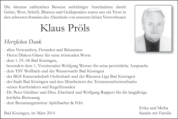 Anzeige von Klaus Pröls von MGO