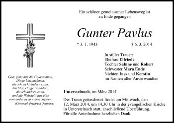 Anzeige von Gunter Pavlus von MGO